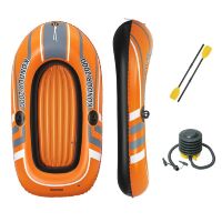 Надувний човен на 1 людину BESTWAY 61062 Hydro-Force Raft Set з ножним насосом / Розмір 188-98 см/жовтогарячий