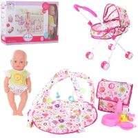 Функціональний лялька пупс для дівчинки з коляскою 86936 звук п'є-обсикається килимок для немовляти сумка