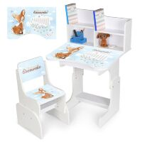 Дитяча регульована парта зі стільцем розтишка N 2071-16-1 "Оленятко"  таблиця множення, біла