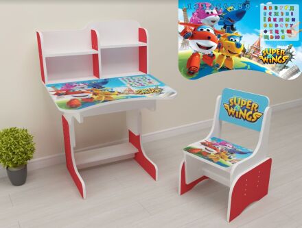 Дитяча регульована парта зі стільчиком Растишка Bambi 032 "Супер Крила" біло-червона / для хлопчика