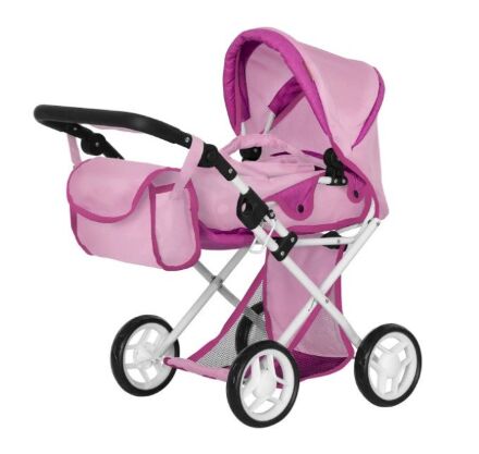 Коляска Люлька для ляльки CARRELLO UNICO 9346 ROSE Лялькова з люлькою-переноскою та рожевою сумкою