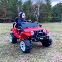 Дитячий електромобіль Джип M 4282EBLR-3 одномісний, шкіряне сидіння, амортизатори, м'які колеса / червоний