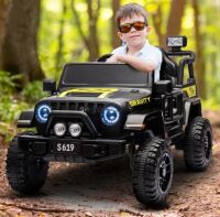 Дитячий одномісний електромобіль Джип M 5103EBLR-2 шкіряне сидіння, пульт керування, чорний