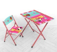 Дитячий складаний столик зі складним стільчиком для дівчинки Bambi A19-GIR "Тварини" рожевий**