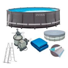 Великий каркасний круглий басейн INTEX 26326 розмір 488-122см з фільтр-насосом сходами тентом і підстилкою