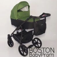 Універсальна Всесезонна Дитяча коляска Трансформер 2в1 BOSTON з Люлькою і підсклянником. Льон Хакі