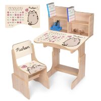 Дитяча регульована парта зі стільцем розтишка N 2071-17-3B "Пушин" українська та англ алфавіт,  дуб сонома