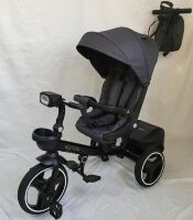 Дитячий велосипед-коляска триколісний EL CAMINO ME 1162 VECTOR з ручкою, фарою та дощовиком, графітовий