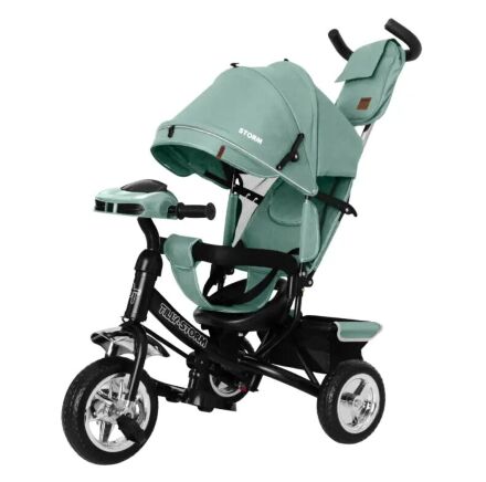 Дитячий велосипед-коляска триколісний TILLY STORM T-349/2 з фарою на кермі та російськими мелодіями/колір зелений