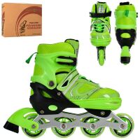 Розсувні ролики PROFI A4145-L-GR алюмінієві рама/розмір 39-42 устілка 24 см/колеса ПУ 70 мм/зелені