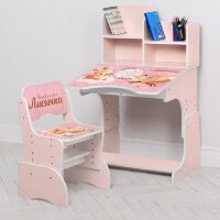 Дитяча регульована шкільна парта зі стільцем Bambi W 2071-123-2(UA) "Лисичка" рожева для дівчини