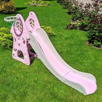 Дитяча гірка пластикова BAMBI SLW-G-8 з баскетбольним кільцем сіро-рожева Будиночок**