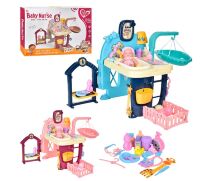 Дитячий ігровий набір по догляду за пупсом ( столик, ванна, люлька, пупс, 73 предмети, музика, світло) HL-9 два кольори