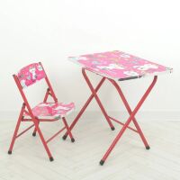 Дитячий складаний столик зі складним стільчиком для дівчинки Bambi A19-MEOW "Кішечки" червоний**