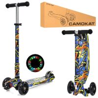 Дитячий складаний триколісний самокат алюмінієвий iTrike JR3-055-WP10 MAXI / колеса світло / колір прінт**