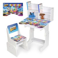 Дитяча регульована парта зі стільцем розтишка N 2071-18-1 "Stumble Guys" таблиця множення, біла