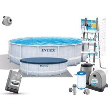 Каркасний круглий басейн INTEX 26746 розмір 488-122см з фільтр-насосом сходами тентом і підстилкою