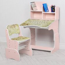 Дитяча парта регульована для дівчинки зі стільчиком растишка Bambi W2071-112-2(UA)(EN) / рожева**