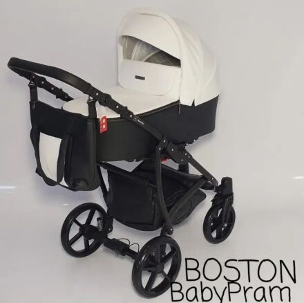 Універсальна Всесезонна Дитяча коляска Трансформер 2в1 BOSTON з Люлькою і підсклянником. Еко Шкіра Біла