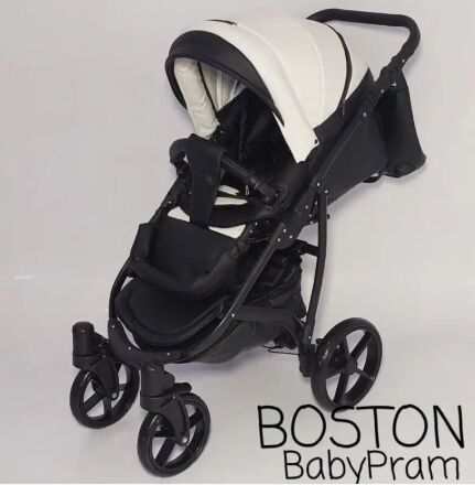 Універсальна Всесезонна Дитяча коляска Трансформер 2в1 BOSTON з Люлькою і підсклянником. Еко Шкіра Біла