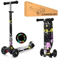 Дитячий складаний триколісний самокат алюмінієвий iTrike JR3-055-WP11 MAXI / колеса світло / колір прінт