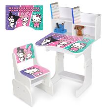 Дитяча регульована парта зі стільцем розтишка N 2071-19A-1 "Hello Kitty" англійська абетка, біла