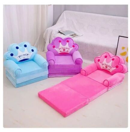 Дитяче м'яке крісло-диван-трансформер для дівчинки плюшеве фіолетове "Принцеса"