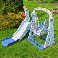 Дитяча гірка гойдалка пластикова BAMBI WM19072-4 з баскетбольним кільцем сіро-синя**