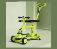 Дитячий самокат-трансформер Maraton 3в1 Junior з батьківською ручкою, сидінням та бампером, салатовий