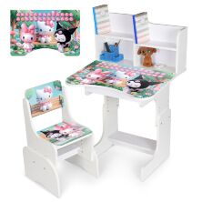 Дитяча регульована парта зі стільцем розтишка N 2071-19B-1 "Hello Kitty" англійська абетка, венге світлий