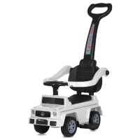Дитяча каталка толокар M 5903L-1 Мерседес з батьківською ручкою, шкіряне сидіння, звук, світло, білий