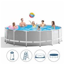 Каркасний круглий басейн INTEX 26724 розмір 457-107см з фільтр-насосом сходами тентом і підстилкою