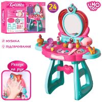 Дитячий туалетний столик, Трюмо для дівчинки 8221 з аксесуарами / 24 предмета / бірюзовий з рожевим**