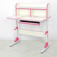 Дитяча шкільна парта BAMBI M 4804-8 з надбудовою та полицею знизу / біло-рожева для дівчинки
