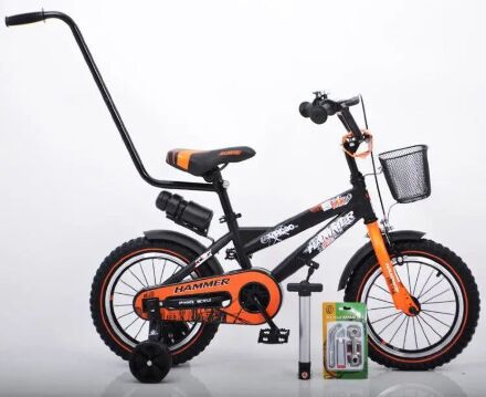 Дитячий Велосипед з ручкою "HAMMER-14" S600 Колеса 14"х2,4' Чорно-помаранчевий