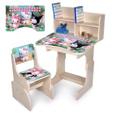 Дитяча регульована парта зі стільцем розтишка N 2071-19B-1 "Hello Kitty" англійська абетка, венге світлий