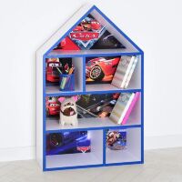 Будиночок стелаж полку Дитяча дерев'яна для іграшок і книг PLK-L-2a-b "Тачки Маквин" біло-синя для хлопчика**