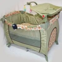 Дитячий Манеж-ліжко ігровий Sigma FET з пеленатором та ігровими підвісками / сірий