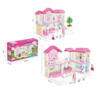 Будиночок для ляльок 2 в 1 668-3 Будиночок з меблями і аксесуарами двоповерховий дерев'яний рожевий