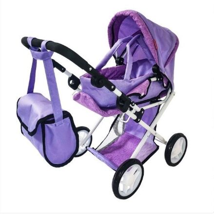 Коляска-Люлька для ляльок CARRELLO UNICO 9346 GREEN Лялькова з люлькою-перенесенням і сумкою Фіолетова