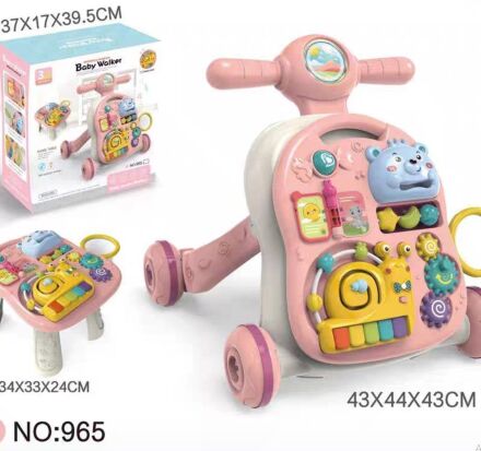 Каталка-Ходунки-Ігровий столик 2в1 з кільцем, піаніно, світлові та звукові ефекти Рожеві 962-964-965