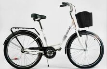 Міський жіночий велосипед Corso «TRAVEL» 26 дюймів TR-7302 із заниженою рамою та кошиком, білий