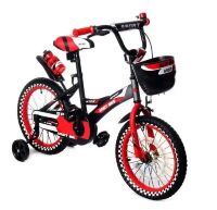 Велосипед дитячий двоколісний 1687-16 колеса 16д з палаючим колесом і кошиком / чорно-червоний