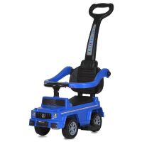 Дитяча каталка толокар M 5903L-4 Мерседес з батьківською ручкою, шкіряне сидіння, звук, світло, синій