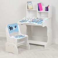 Дитяча регульована парта зі стільчиком растишка Bambi W2071-109-2(UA)(EN) / "Кішка" біла**