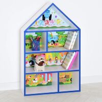 Будиночок стелаж полку Дитяча дерев'яна для іграшок і книг PLK-L-8 "Синій трактор" біло-синя**
