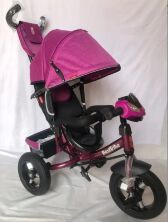 Велосипед коляска триколісна Best Trike 3390/69-188на надувних колесах / є ФАРА з USB / колір малиновий