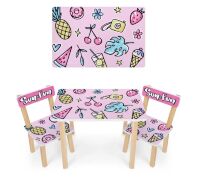 Дитячий стіл з двома стільчиками Bambi 501-130-2R Фрукти та морозиво, рожевий**
