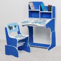 Дитяча регульована парта зі стільчиком растишка Bambi W2071-109-3(UA)(EN) / "Кішка" синя**
