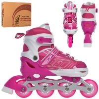 Розсувні жіночі ролики PROFI A4147-L-P алюмін. рама/ розмір 39-42 устілка 23.7 см/колеса ПУ 70 мм/рожеві